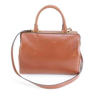 Celine Leather Shoulder Bag, Mini Boston Handbag, Tote Brown with Gold Hardwa...